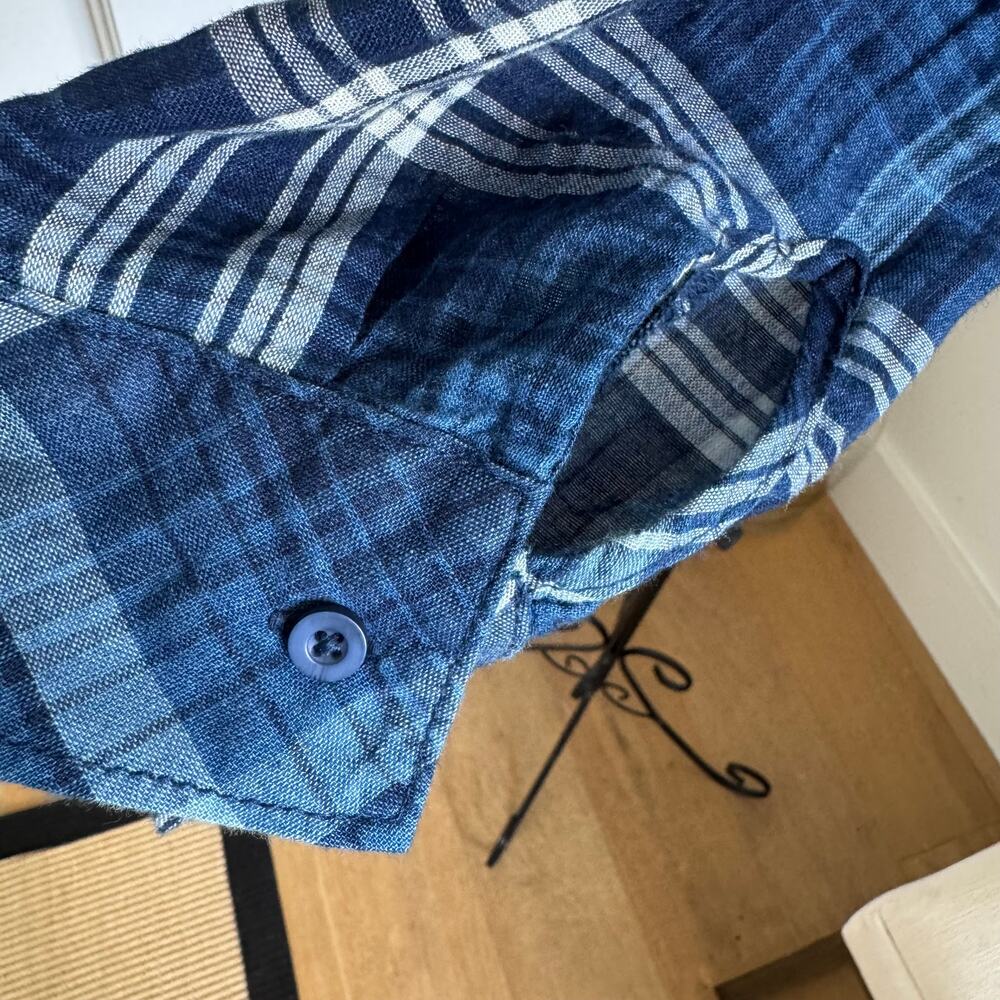 Bella Dahl Blue Western Plaid Frayed Hem Button-Down Top Size Small - Picture 8 of 10